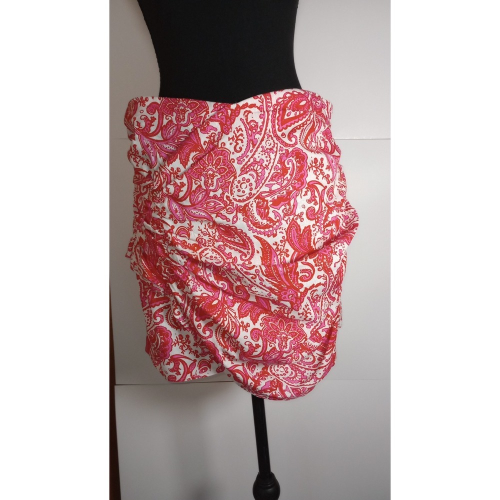 Zara Pink Red Paisley Mini Skirt Ruched Wrap Linen Blend Size Large 3705/907/046